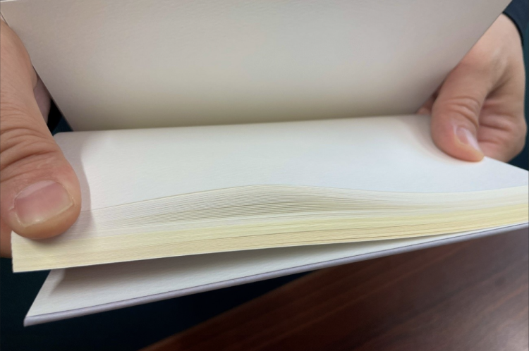 Des cahiers fabriqués à partir de papiers de couleurs et de textures différentes.